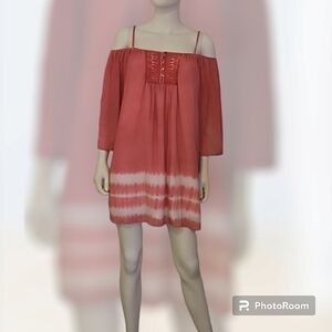 POEMA Salmon Pink Spaghetti Strap Cold Shoulder Bardot Mini Dress Small